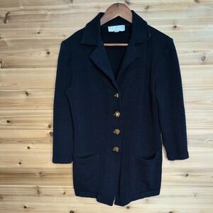 St John Collection Navy Santana Knit Blazer Turn Lock Gold Buttons Size 8